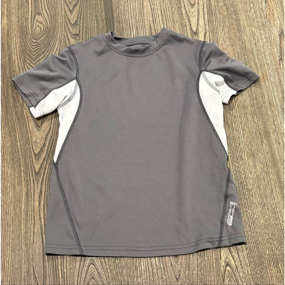 ZeroXposur Boys Rash Guard Shirt Swim Surf UPF 50+ Top Gray White Size M 10/12